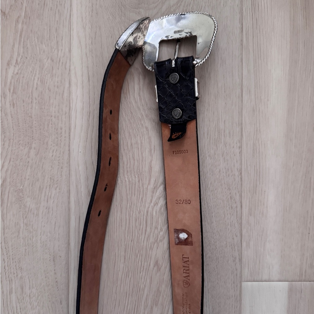 VTG 90s Ariat Rhinestone Studded Black Leather Belt - Picture 4 of 8